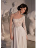 Beaded Ivory Lace Chiffon High Slit Wedding Dress Beaded Ivory Lace Chiffon High Slit Wedding Dress